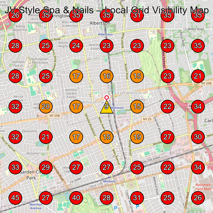 JV Style Spa & Nails GeoGrid visibility map for Nail Salon in Mineola